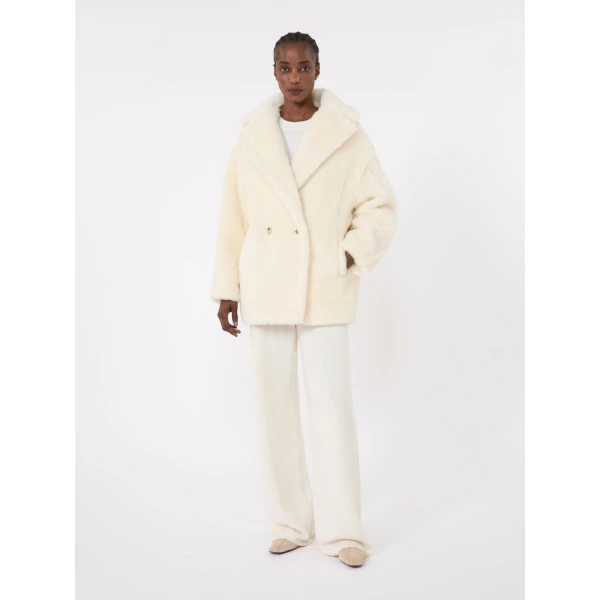 Max Mara Olga Short Teddy Bear Icon Coat in White | Wool Coat | Coveti