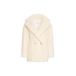 Max Mara Olga Short Teddy Bear Icon Coat in White | Wool Coat | Coveti