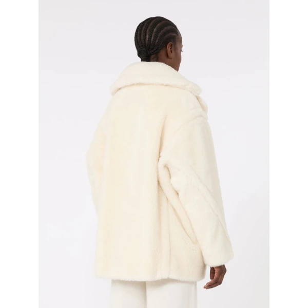 Max Mara Olga Short Teddy Bear Icon Coat in White | Wool Coat | Coveti