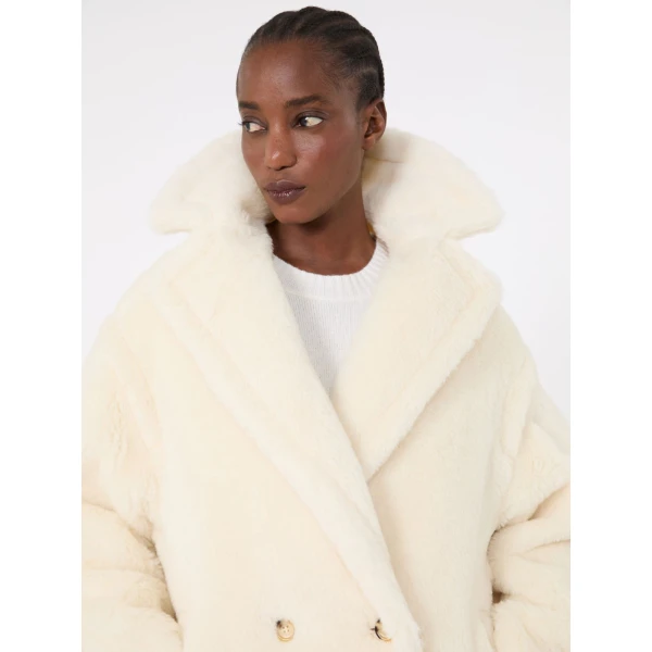 Max Mara Olga Short Teddy Bear Icon Coat in White | Wool Coat | Coveti