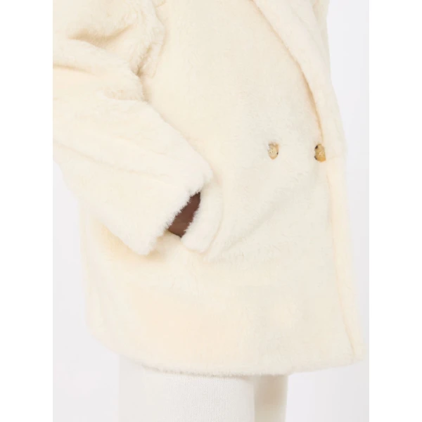Max Mara Olga Short Teddy Bear Icon Coat in White | Wool Coat | Coveti