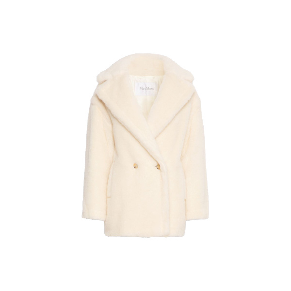 Max Mara Olga Short Teddy Bear Icon Coat in White | Wool Coat | Coveti
