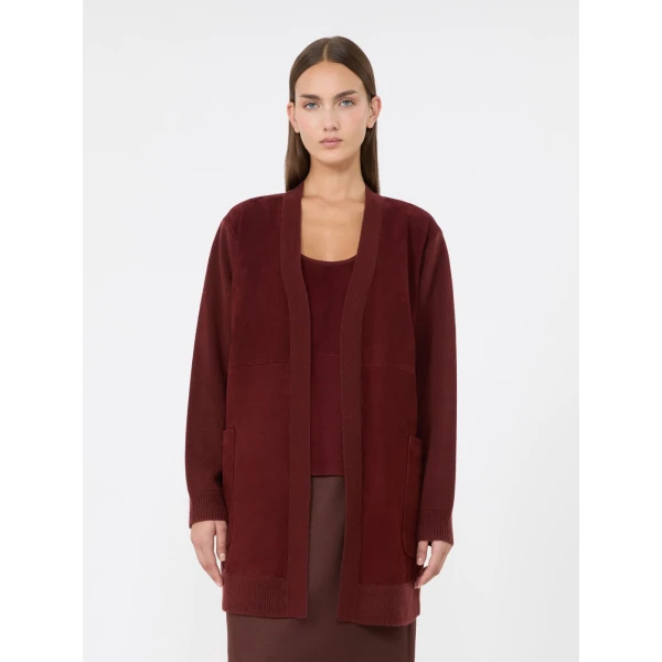 Max Mara Oliveto Wool and Cashmere Cardigan in Brown Bordeaux | Cardigan | Coveti