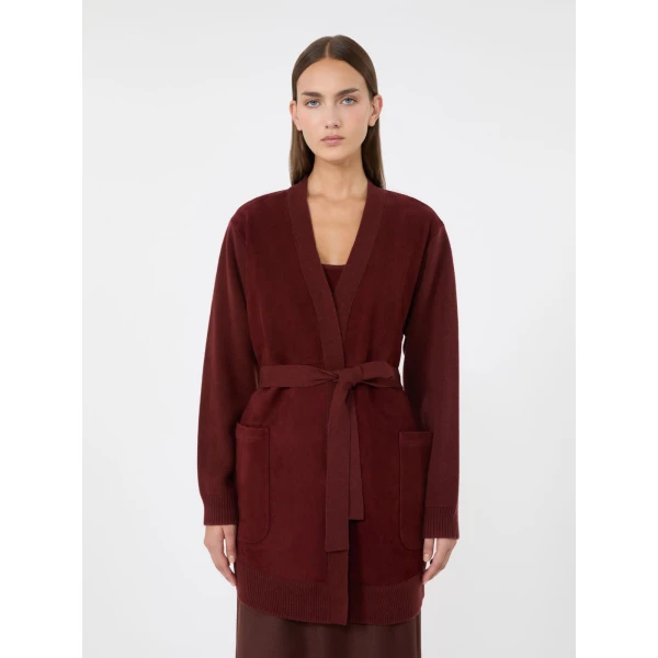 Max Mara Oliveto Wool and Cashmere Cardigan in Brown Bordeaux | Cardigan | Coveti