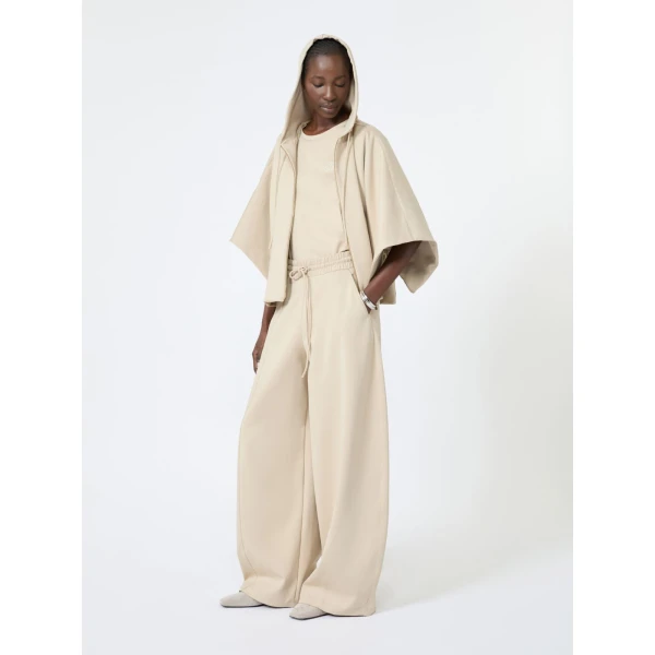 Max Mara Olmo Technical Cotton Jersey Barrel-Leg Trousers in Stone Grey | Wide leg pants | Coveti
