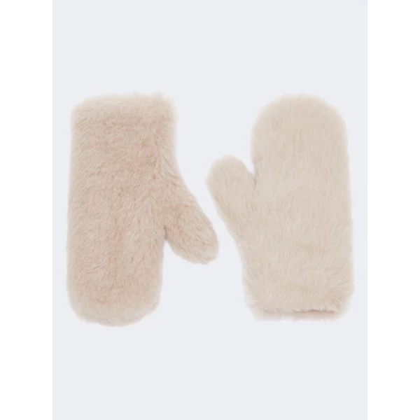 Max Mara Ombrato Alpaca and Wool Teddy Mittens in Beige | Gloves | Coveti
