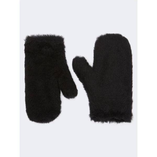 Max Mara Ombrato Alpaca and Wool Teddy Mittens in Black | Gloves | Coveti