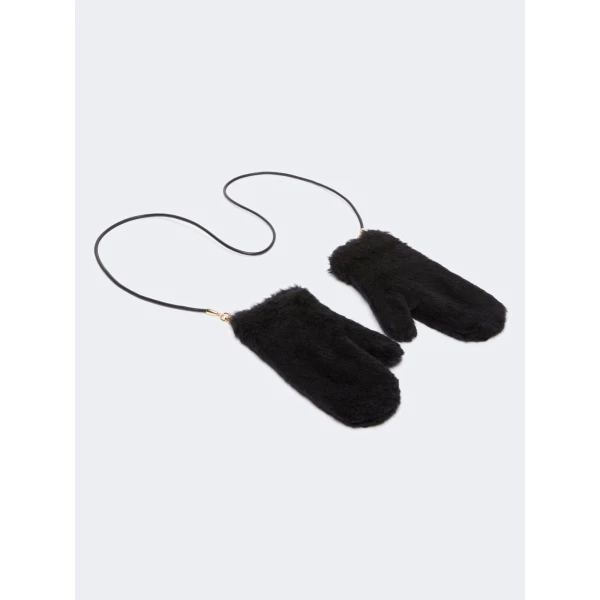Max Mara Ombrato Alpaca and Wool Teddy Mittens in Black | Gloves | Coveti