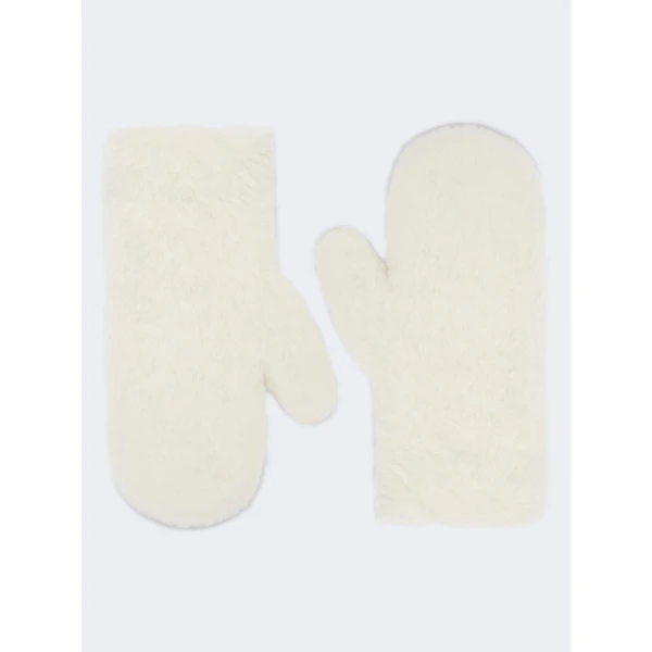 Max Mara Ombrato Alpaca and Wool Teddy Mittens in Optical White | Gloves | Coveti