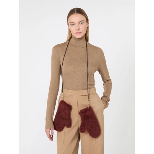 Max Mara Ombrato Alpaca and Wool Teddy Mittens in Rust | Gloves | Coveti