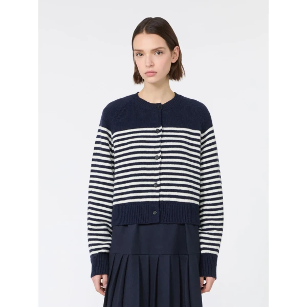 Max Mara Ombrosa Wool Cardigan in Navy | Cardigan | Coveti