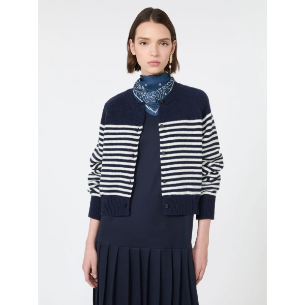 Max Mara Ombrosa Wool Cardigan in Navy | Cardigan | Coveti