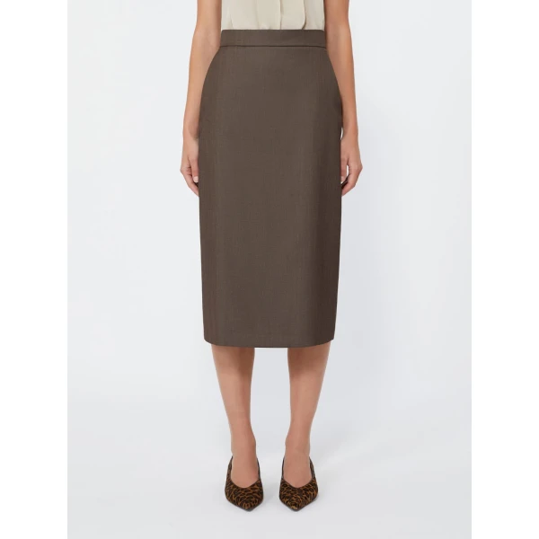 Max Mara Omelia Wool Gabardine Pencil Skirt in Tobacco | Pencil Skirts | Coveti