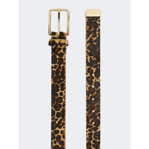 Max Mara Ometto Leopard-Print Pony Hair Belt in Camel | Belts | Coveti