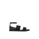 Max Mara Oncia Flat Leather and Elasticated Webbing Sandals in Black | Sandals | Coveti