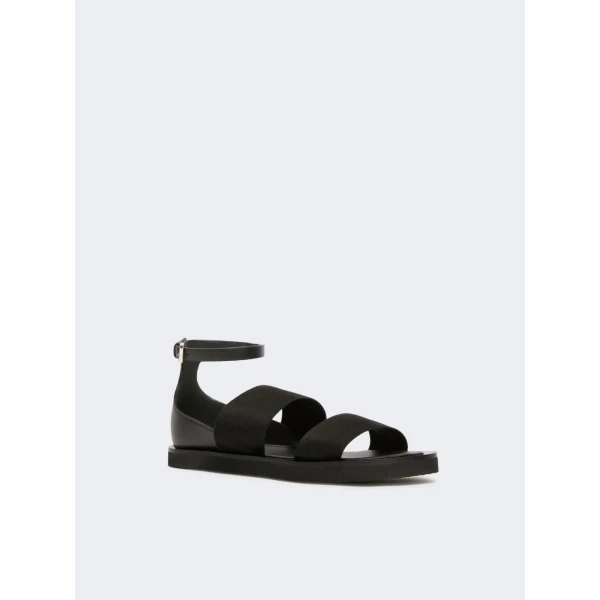 Max Mara Oncia Flat Leather and Elasticated Webbing Sandals in Black | Sandals | Coveti