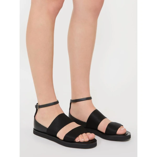 Max Mara Oncia Flat Leather and Elasticated Webbing Sandals in Black | Sandals | Coveti