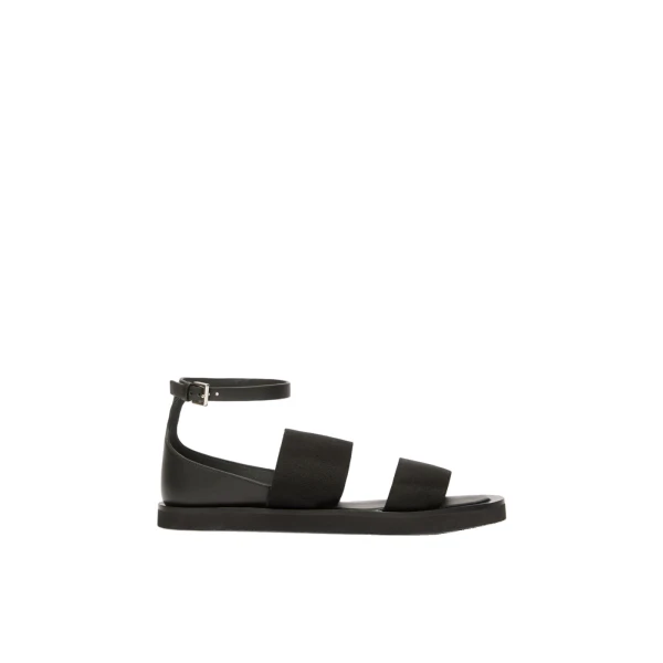 Oncia Flat Leather and Elasticated Webbing Sandals in Black