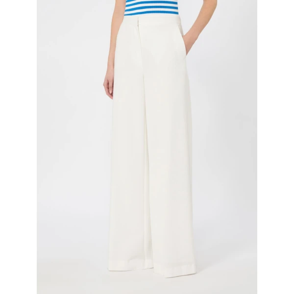 Max Mara Oncia Pique Jersey Wide-Leg Trousers in White | Wide leg pants | Coveti
