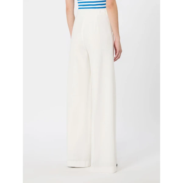 Max Mara Oncia Pique Jersey Wide-Leg Trousers in White | Wide leg pants | Coveti