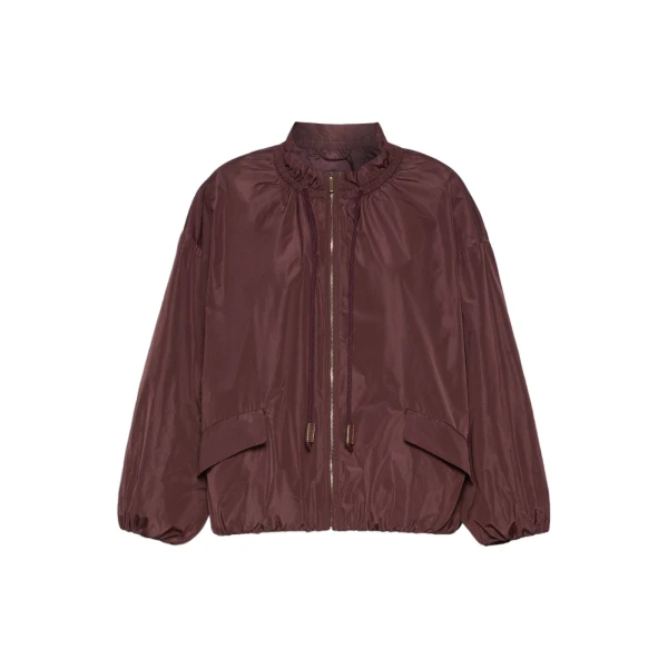 Max Mara Onde Water-Repellent Taffeta Bomber Jacket in Bordeaux | Jackets | Coveti
