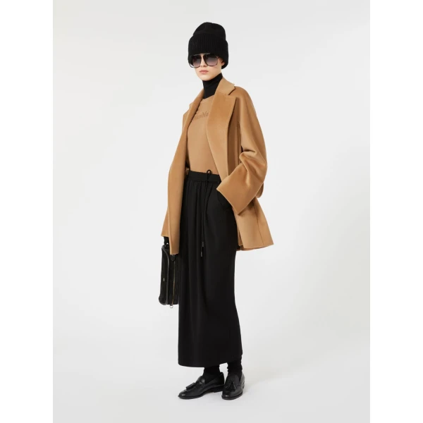 Max Mara Ondina Short Wool Beaver Cloth Robe Coat in Camel | Wool Coat | Coveti