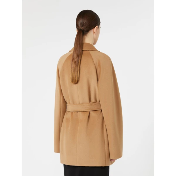 Max Mara Ondina Short Wool Beaver Cloth Robe Coat in Camel | Wool Coat | Coveti