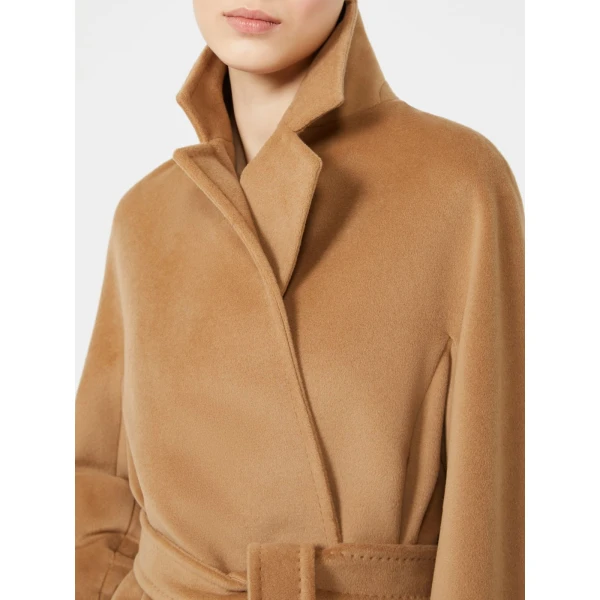 Max Mara Ondina Short Wool Beaver Cloth Robe Coat in Camel | Wool Coat | Coveti
