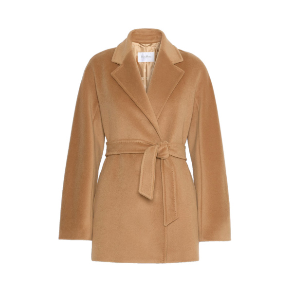 Max Mara Ondina Short Wool Beaver Cloth Robe Coat in Camel | Wool Coat | Coveti