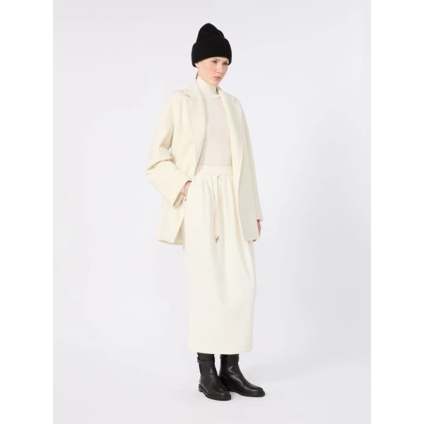 Max Mara Ondina Short Wool Beaver Cloth Robe Coat in White | Wool Coat | Coveti