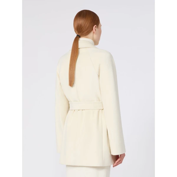 Max Mara Ondina Short Wool Beaver Cloth Robe Coat in White | Wool Coat | Coveti