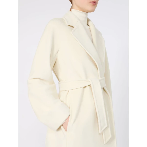 Max Mara Ondina Short Wool Beaver Cloth Robe Coat in White | Wool Coat | Coveti