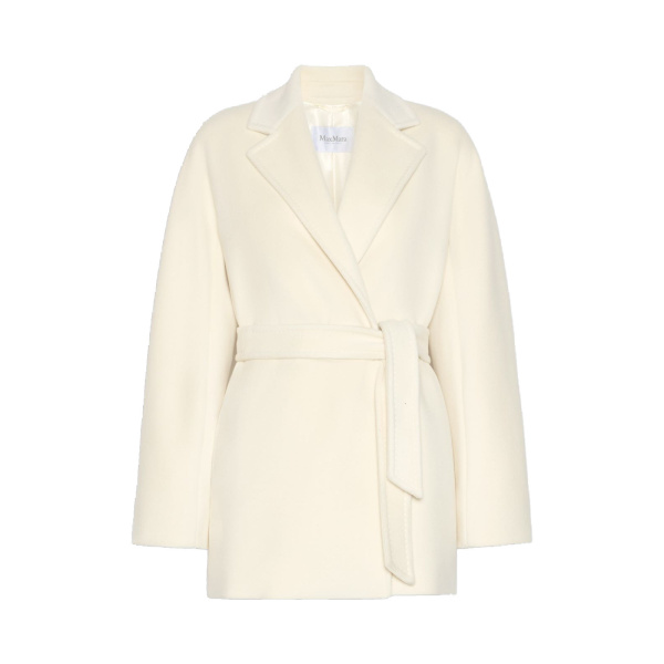 Max Mara Ondina Short Wool Beaver Cloth Robe Coat in White | Wool Coat | Coveti