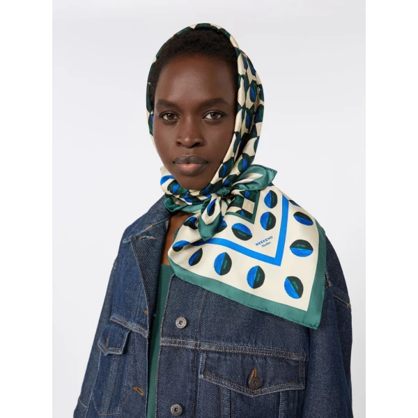Max Mara Onesto Printed Silk Scarf in Dark Green | Scarves | Coveti