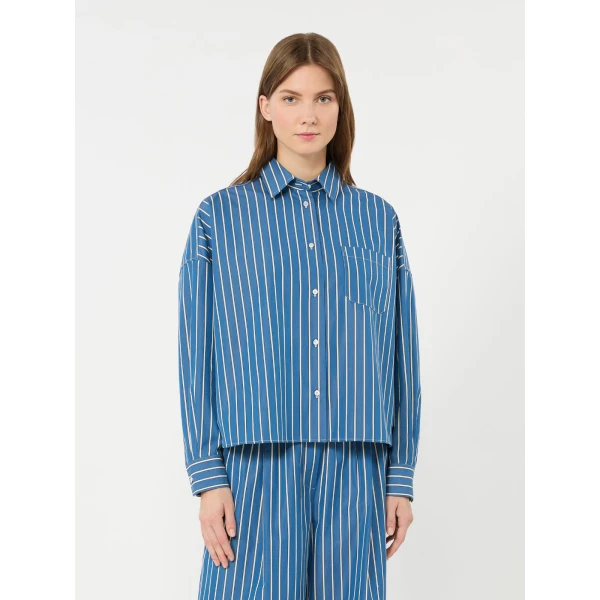 Max Mara Onore Striped Poplin Boxy Shirt in Cornflower Blue | Shirts | Coveti