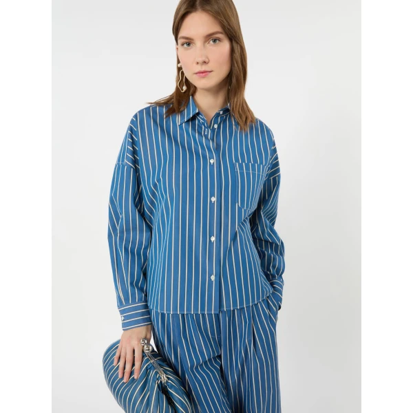 Max Mara Onore Striped Poplin Boxy Shirt in Cornflower Blue | Shirts | Coveti