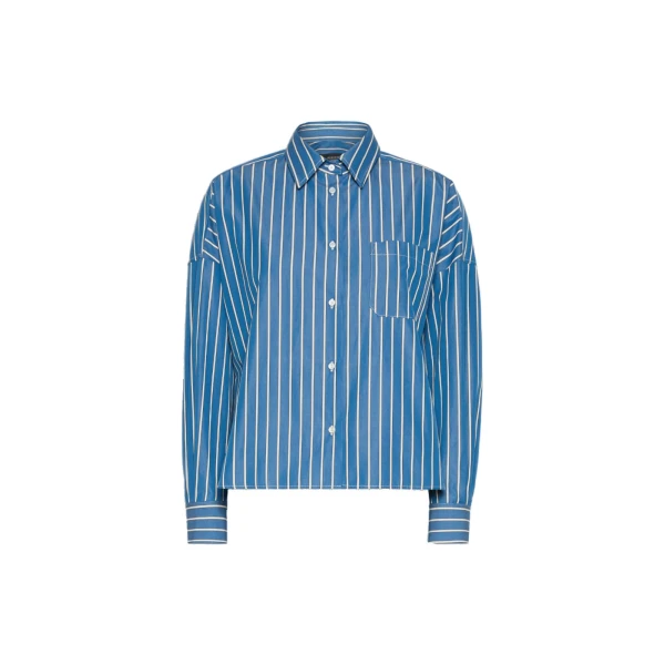 Max Mara Onore Striped Poplin Boxy Shirt in Cornflower Blue | Shirts | Coveti