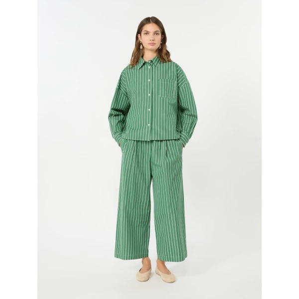 Max Mara Onore Striped Poplin Boxy Shirt in Green | Shirts | Coveti