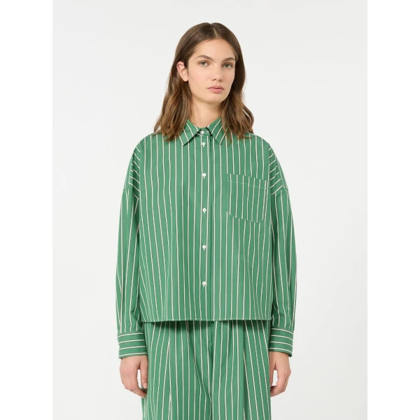 Max Mara Onore Striped Poplin Boxy Shirt in Green | Shirts | Coveti