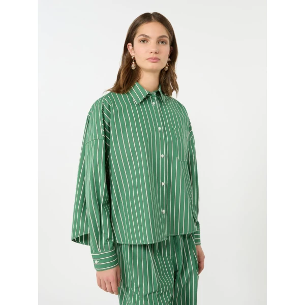 Max Mara Onore Striped Poplin Boxy Shirt in Green | Shirts | Coveti