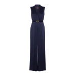 Max Mara Orario Envers Satin Tuxedo Jumpsuit in Midnight Blue | Jumpsuit | Coveti