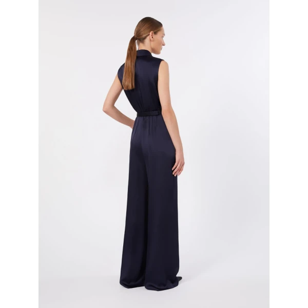 Max Mara Orario Envers Satin Tuxedo Jumpsuit in Midnight Blue | Jumpsuit | Coveti
