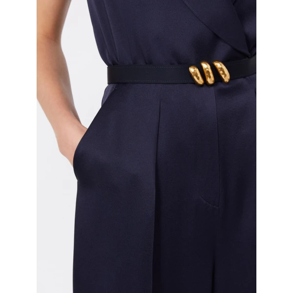 Max Mara Orario Envers Satin Tuxedo Jumpsuit in Midnight Blue | Jumpsuit | Coveti