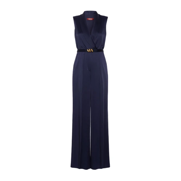 Max Mara Orario Envers Satin Tuxedo Jumpsuit in Midnight Blue | Jumpsuit | Coveti