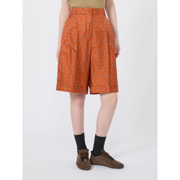 Max Mara Orario Printed Silk Twill Bermuda Shorts in Terra Cotta | Shorts | Coveti