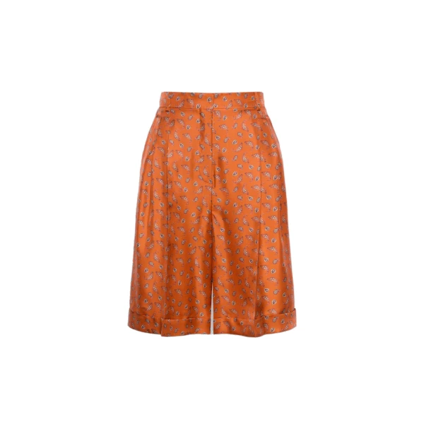 Orario Printed Silk Twill Bermuda Shorts in Terra Cotta