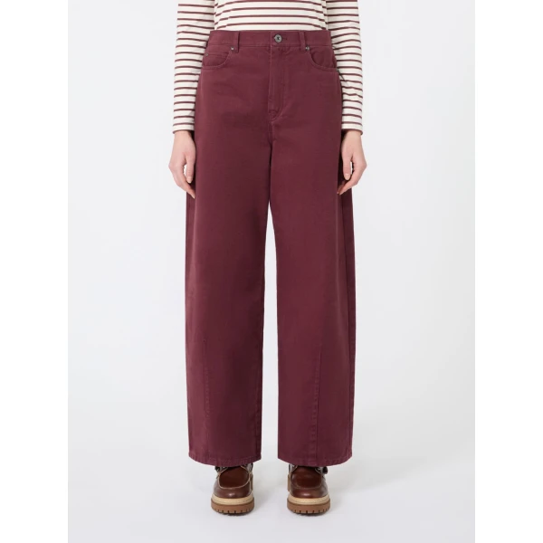 Max Mara Ordine Cotton Drill Barrel Leg Trousers in Bordeaux | Wide leg pants | Coveti