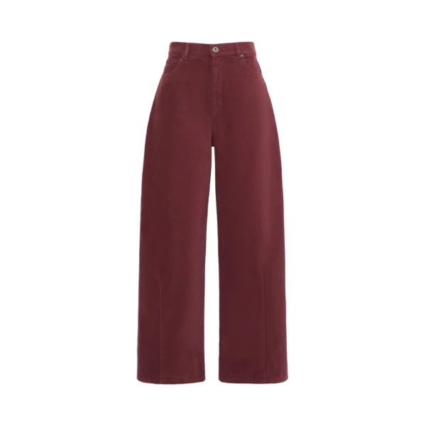 Max Mara Ordine Cotton Drill Barrel Leg Trousers in Bordeaux | Wide leg pants | Coveti