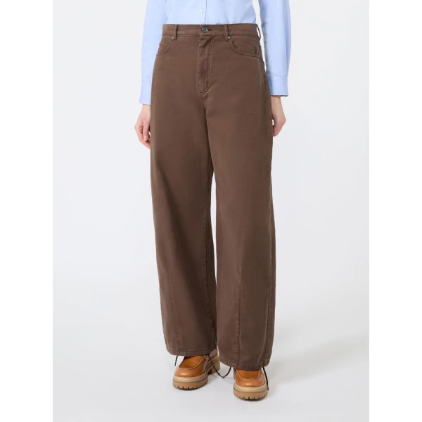 Max Mara Ordine Cotton Drill Barrel Leg Trousers in Brown | Wide leg pants | Coveti