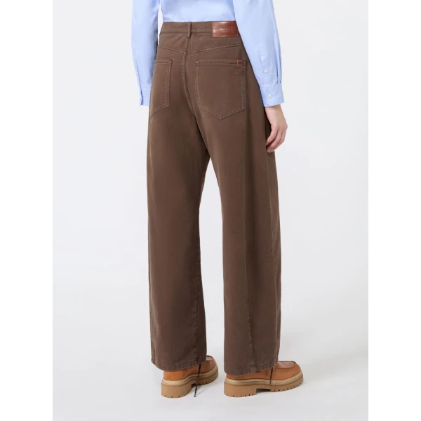 Max Mara Ordine Cotton Drill Barrel Leg Trousers in Brown | Wide leg pants | Coveti